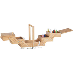 Relaxdays - Petite Boîte Ouvrage Bambou Coffret Couture Sans Contenu Corbeille Couvercle 20x24x13,5 cm, Nature