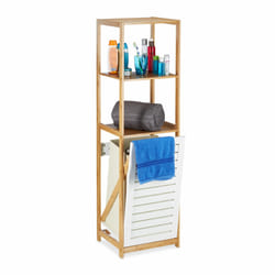 Relaxdays Étagère de salle de bain avec panier à linge bambou meuble sur pied 3 casiers HxlxP: 130 x 37 x 33 cm, nature