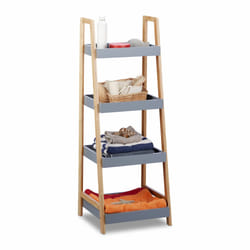 Relaxdays Étagère Salle de Bain Bambou 4 Niveaux Meuble sur Pieds Bibliothèque Bois Rangement Cuisine 98x36x345,5 cm Gris