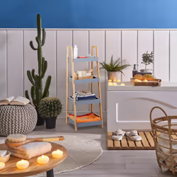 Relaxdays Étagère Salle de Bain Bambou 4 Niveaux Meuble sur Pieds Bibliothèque Bois Rangement Cuisine 98x36x345,5 cm Gris