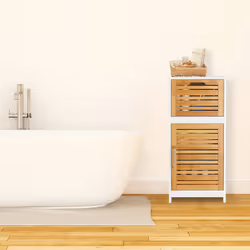 Armoire de salle de bain commode salle de bain bambou meuble rangement tiroir HxlxP: 83 x 40 x 30 cm, blanc - Relaxdays
