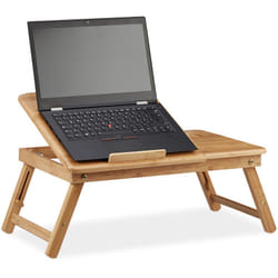 Relaxdays - Table d'Ordinateur Portable pour Lit Hauteur Réglable, Plateau en Bambou avec Tiroir, 30x69x35cm, Nature