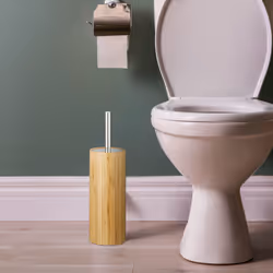 Relaxdays - Porte brosse wc, porte-brosse toilettes bambou rond salle de bain support brosse HxD: 37,5 x 10,5 cm, nature