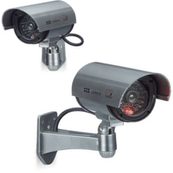 Relaxdays - Fausse caméra de surveillance, lot 2, lampe led, murale, sécurité, cambrioleur/voleur, intérieur/extérieur, grise