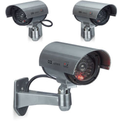 Relaxdays - Fausse caméra de surveillance, lot 3, lampe led, murale, sécurité, cambrioleur/voleur, intérieur/extérieur, grise