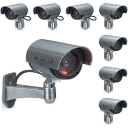 Relaxdays - Fausse caméra de surveillance, lot 8, lampe led, murale, sécurité, cambrioleur/voleur, intérieur/extérieur, grise