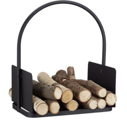 Relaxdays - Panier à bûches bois de cheminée porte-revues porte-journaux acier métal HxlxP: 47 x 40 x 30 cm, noir