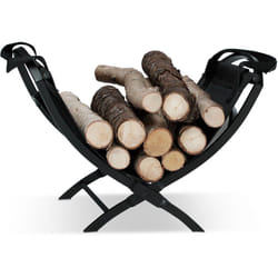 Relaxdays - Panier à bûches bois pliable sac transport en acier porte-journaux porte-revues HxlxP: 32 x 43,5 x 32 cm, noir
