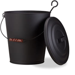 Relaxdays - Seau à cendres avec couvercle, seau de charbon en acier, cendrier anse bois 24 litres, noir