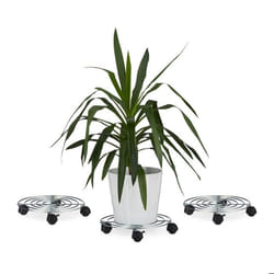 Porte plantes à roulettes lot de 3 avec freins support pot de fleurs rond en métal HxLxP: 6 x 32 x 32 cm argenté