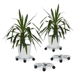 Porte plantes à roulettes lot de 4 avec freins support pot de fleurs rond en métal HxLxP: 6 x 32 x 32 cm argenté
