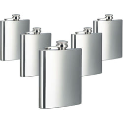 Relaxdays - Flasque, lot de 5, acier inoxydable, 200 ml, bouteille de poche, bouchon à vis, h x l x p : 12 x 9 x 2 cm, argenté