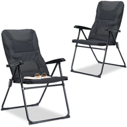 Chaise de camping rembourrée, lot de 2, confortable, réglable, pêche, pique-nique, HxLxP : 107 x 60 x 68 cm, gris