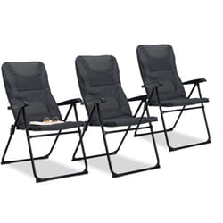 Chaise de camping rembourrée, lot de 3, confortable, réglable, pêche, pique-nique, HxLxP : 107 x 60 x 68 cm, gris