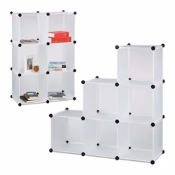 2x Étagère escalier 6 compartiments meuble bibliothèque séparation multi-cases séparateur de pièces blanc