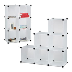 2x Étagère escalier 6 compartiments meuble bibliothèque séparation multi-cases séparateur de pièces blanc