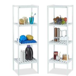 Relaxdays - tagère de salle de bain, lot de 2, bambou, meuble sur pied cuisine, bois, 4 niveaux, HxLxP: 110 x 34,5 x 33 cm, blanc