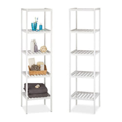 Etagère de salle de bain lot de 2 bambou meuble de cuisine 5 niveaux HxLxP: 1395 x 345 x 33 cm blanc