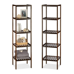 Etagère de salle de bain en bambou lot de 2 meuble de cuisine 5 niveaux HxLxP : 1395 x 345 x 33 cm brun foncé