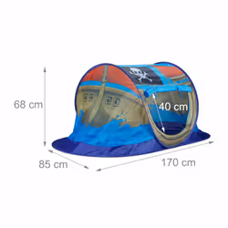 Tente enfant intérieur garçon fille tente de jeu Pirate extérieur pop-up 3 ans HxlxP: 68 x 170 x 85 cm, bleu - Relaxdays