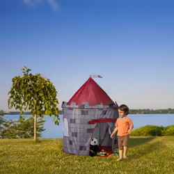 Relaxdays Tente enfant intérieur Chevalier Château tente de jeu extérieur 3 ans HxlxP: 125 x 105 x 105 cm, gris