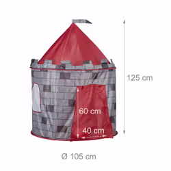 Relaxdays Tente enfant intérieur Chevalier Château tente de jeu extérieur 3 ans HxlxP: 125 x 105 x 105 cm, gris
