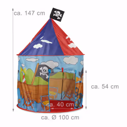 Relaxdays Tente enfant garçon fille tente de jeu Pirate drapeau extérieur pop-up 3 ans H x D 130 x 100 cm, rouge bleu