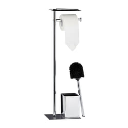 Relaxdays - Ensemble support brosse wc porte-papier toilettes fer chromé serviteur HxlxP: 66x20x13 cm, noir/argenté