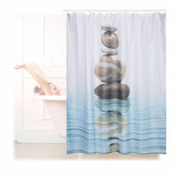 Relaxdays Rideau de douche 180 x 180 cm salle de bain motifs Pierres Zen anti-moisissures, bleu