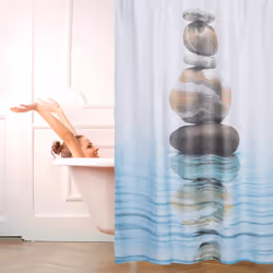 Relaxdays Rideau de douche 180 x 180 cm salle de bain motifs Pierres Zen anti-moisissures, bleu