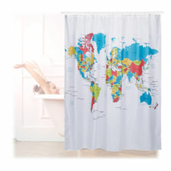 Rideau de douche 180 x 180 cm salle de bain motifs carte du monde anti-moisissures, coloré - Relaxdays