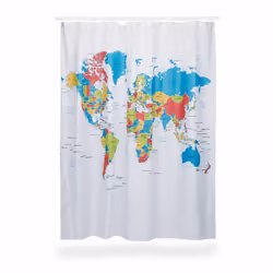 Rideau de douche 180 x 180 cm salle de bain motifs carte du monde anti-moisissures, coloré - Relaxdays