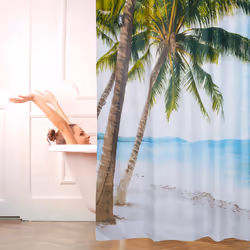 Relaxdays Rideau de douche 180 x 180 cm salle de bain plage sable palmier anti-moisissures polyester, coloré