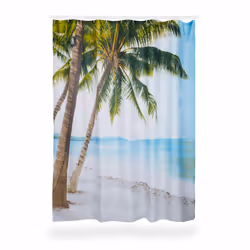 Relaxdays Rideau de douche 180 x 180 cm salle de bain plage sable palmier anti-moisissures polyester, coloré