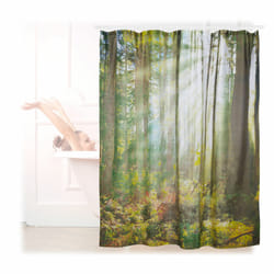 Rideau de douche 180 x 180 cm salle de bain motifs nature bois arbre anti-moisissures, vert - Relaxdays