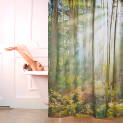 Rideau de douche 180 x 180 cm salle de bain motifs nature bois arbre anti-moisissures, vert - Relaxdays
