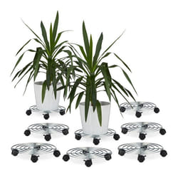 Porte plantes à roulettes lot de 8 avec freins support pot de fleurs rond métal HxLxP : 6 x 32 x 32 cm argenté