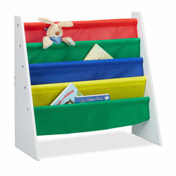Tagère enfants, Bibliothèque chambre, Etagère rangement livres, mdf + Polyester, 4 compartiments, multicolore - Relaxdays