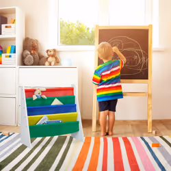 Tagère enfants, Bibliothèque chambre, Etagère rangement livres, mdf + Polyester, 4 compartiments, multicolore - Relaxdays