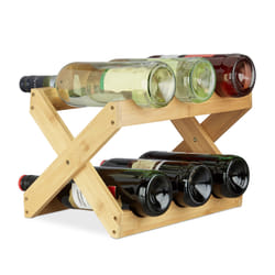 Tagère à Vin Bambou, Forme x, 6 bouteilles, Rustique, Petit, Range-bouteilles pliant, hlp 22x36x20 cm, nature - Relaxdays
