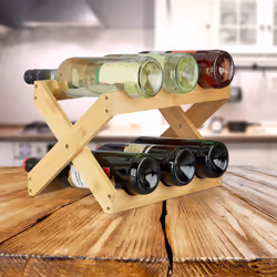 Tagère à Vin Bambou, Forme x, 6 bouteilles, Rustique, Petit, Range-bouteilles pliant, hlp 22x36x20 cm, nature - Relaxdays