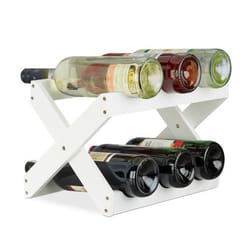 Relaxdays Étagère à Vin Bambou, Forme en X, 6 bouteilles, petit, Range-bouteilles pliant, HLP 22x36x20 cm, blanc