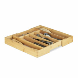 Crin à Couverts Séparateur Tiroir Extensible Largeur Variable 5-7 Casiers Bambou, 5x40x35cm, Nature/Blanc - Relaxdays