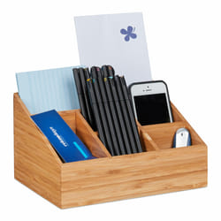 Relaxdays - organiseur de bureau, 6 compartiments pour stylos, feuilles, lettres, agrafeuses, bambou, naturel