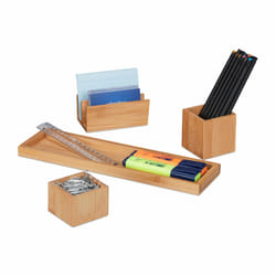 Relaxdays Organiseur de Bureau, Rangement table par lot de 4, Pot à Crayon, Porte-courrier, Porte-cartes, Bambou, Nature
