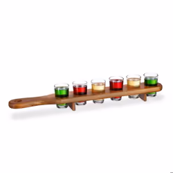 Relaxdays Planche à shots en bois 6 verres plaque pratique demi mètre superbe idée cadeau plateau marron