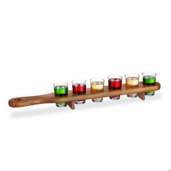 Relaxdays Planche à shots en bois 6 verres plaque pratique demi mètre superbe idée cadeau plateau marron