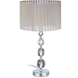 Relaxdays - Lampe de chevet abat-jour tissu voile boules verre cristal lampe de nuit HxlxP: 53x29,5x29,5 cm, claire/argent