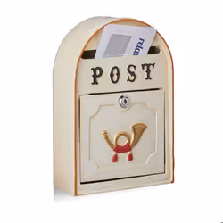 Relaxdays Boîte aux Lettres Antique Style vintage Western Shabby Chic Relief cor postal en métal 30x20x8 cm beige