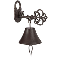 Relaxdays - Cloche Porte Sonnette Fonte, Clé et Cadenas, Charme nostalgique, pour Maison et Jardin, Rustique, Brun Rouille
